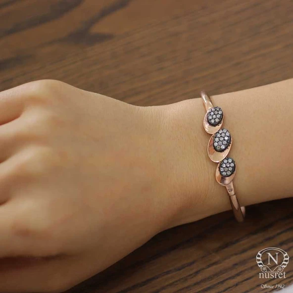 925 Ayar Rose Gümüş Üçlü Oval Desenli Bilezik ürün görseli