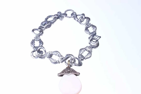 925 Ayar Gümüş Sedef Taşlı Antik Tasarım Bileklik - Resim 8