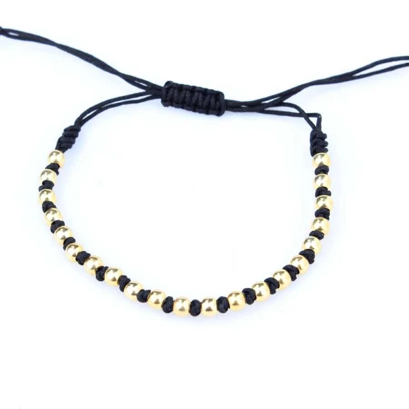 925 Ayar Gümüş Sarı Top İpli Bileklik - Resim 2