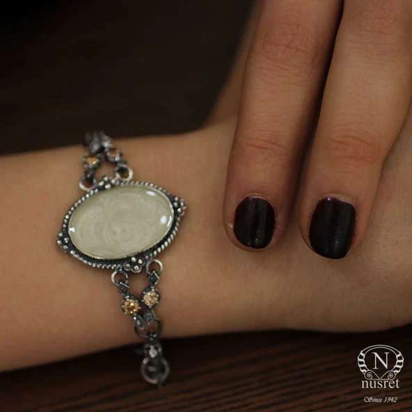 925 Ayar Gümüş Sitrin Taşlı Antik Bizans Bileklik - Resim 8