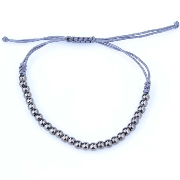 925 Ayar Gümüş Gri İpli Top Bileklik - Resim 2