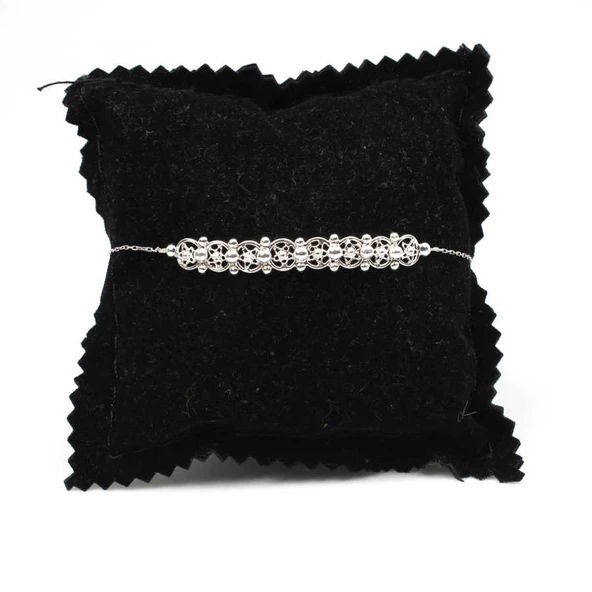 925 Ayar Gümüş Yıldız Desenli Bileklik, Beyaz - Resim 4