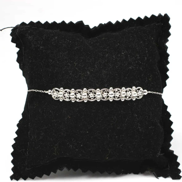 925 Ayar Gümüş Yıldız Desenli Bileklik, Beyaz ürün görseli