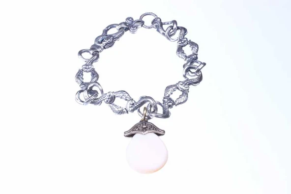 925 Ayar Gümüş Sedef Taşlı Antik Tasarım Bileklik ürün görseli