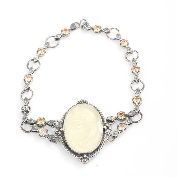 925 Ayar Gümüş Sitrin Taşlı Antik Bizans Bileklik - Resim 2