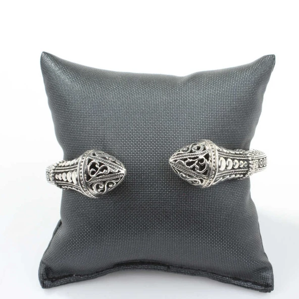 925 Ayar Gümüş Antik Bizans Tasarım Bilezik - Resim 5