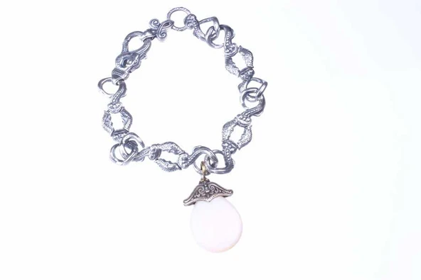 925 Ayar Gümüş Sedef Taşlı Antik Tasarım Bileklik - Resim 7