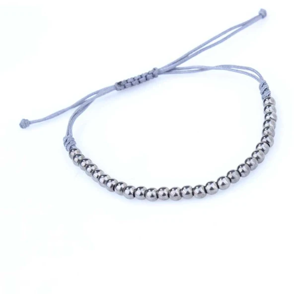 925 Ayar Gümüş Gri İpli Top Bileklik ürün görseli 1
