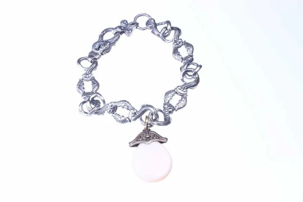 925 Ayar Gümüş Sedef Taşlı Antik Tasarım Bileklik - Resim 6