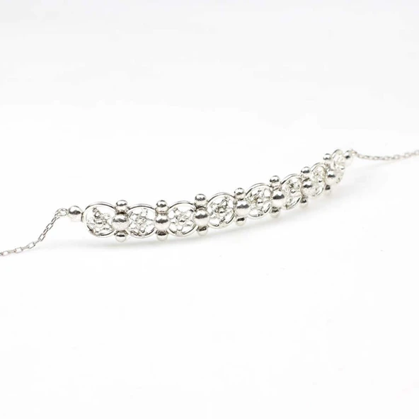 925 Ayar Gümüş Yıldız Desenli Bileklik, Beyaz - Resim 3