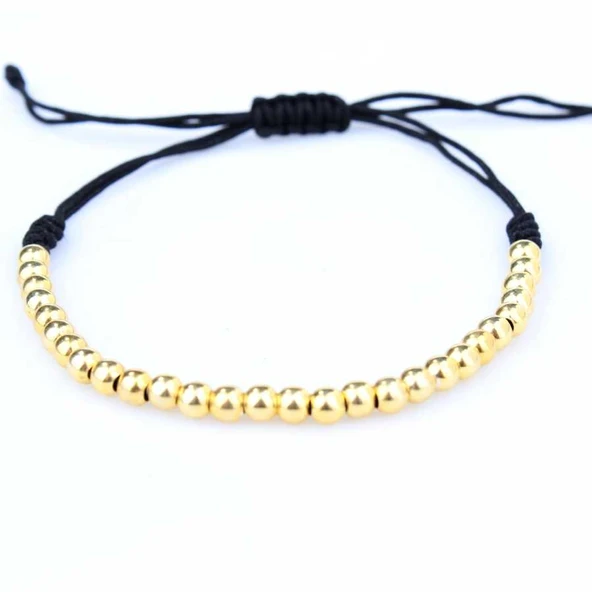 925 Ayar Gümüş Siyah İpli Top Bileklik - Resim 2