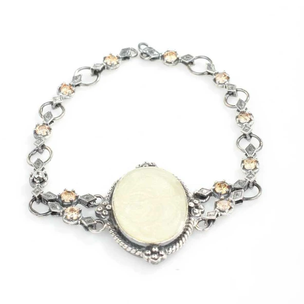 925 Ayar Gümüş Sitrin Taşlı Antik Bizans Bileklik - Resim 4