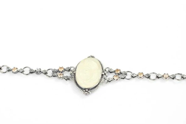 925 Ayar Gümüş Sitrin Taşlı Antik Bizans Bileklik - Resim 3