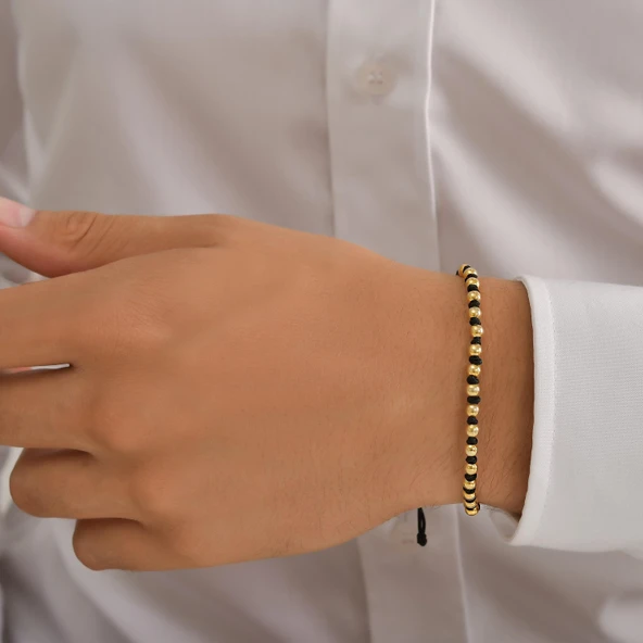 925 Ayar Gümüş Sarı Top İpli Bileklik ürün görseli 1