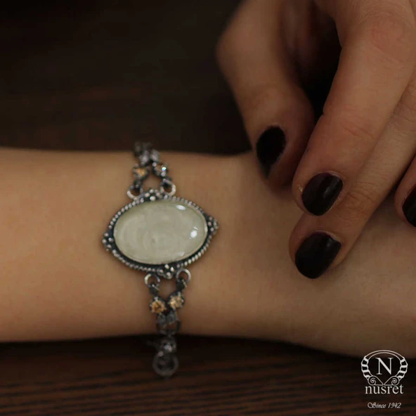 925 Ayar Gümüş Sitrin Taşlı Antik Bizans Bileklik - Resim 7