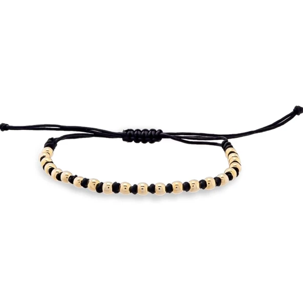 925 Ayar Gümüş Sarı Top İpli Bileklik - Resim 4