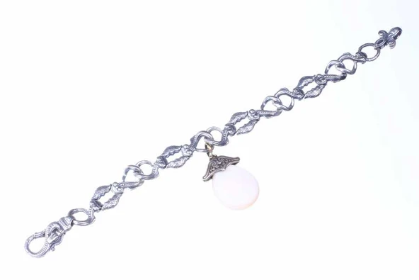 925 Ayar Gümüş Sedef Taşlı Antik Tasarım Bileklik - Resim 2