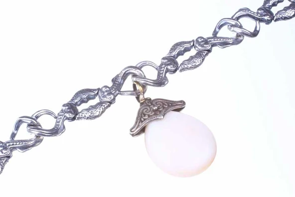 925 Ayar Gümüş Sedef Taşlı Antik Tasarım Bileklik - Resim 3