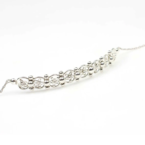 925 Ayar Gümüş Yıldız Desenli Bileklik, Beyaz - Resim 2