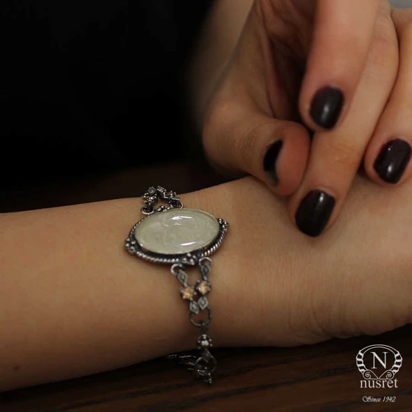 925 Ayar Gümüş Sitrin Taşlı Antik Bizans Bileklik - Resim 6