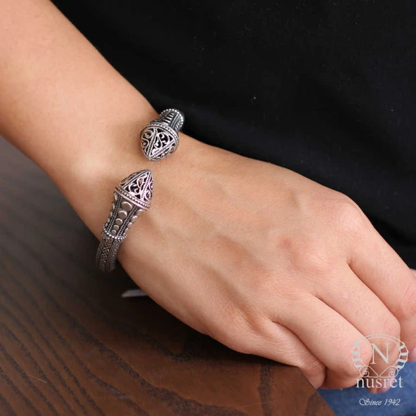 925 Ayar Gümüş Antik Bizans Tasarım Bilezik - Resim 2