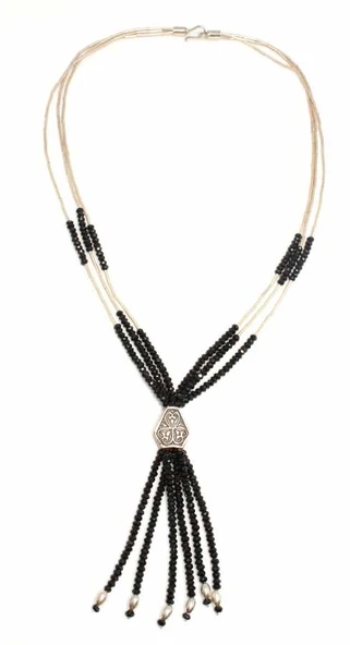 925 Ayar Gümüş Safir Taşlı Şarnelli Kolye, Beyaz - Resim 2