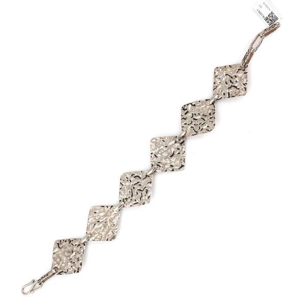 925 Ayar Gümüş Primitiv Kare Paftalı Bileklik - Resim 4