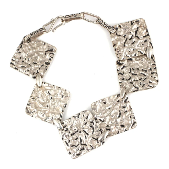 925 Ayar Gümüş Primitiv Kare Paftalı Bileklik - Resim 3