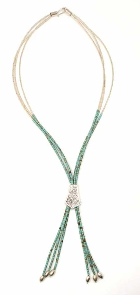 925 Ayar Gümüş Firuze Taşlı Şarnelli Kolye, Beyaz ürün görseli