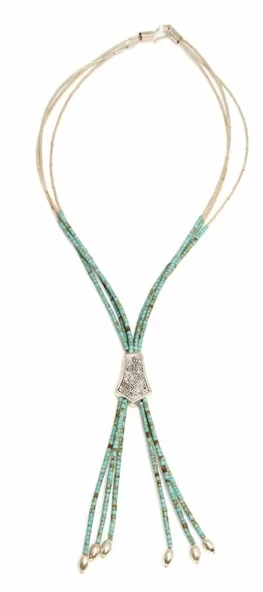 925 Ayar Gümüş Firuze Taşlı Şarnelli Kolye, Beyaz - Resim 2