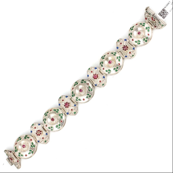 925 Ayar Gümüş İnce Mineli Paftalı Bileklik - Resim 2