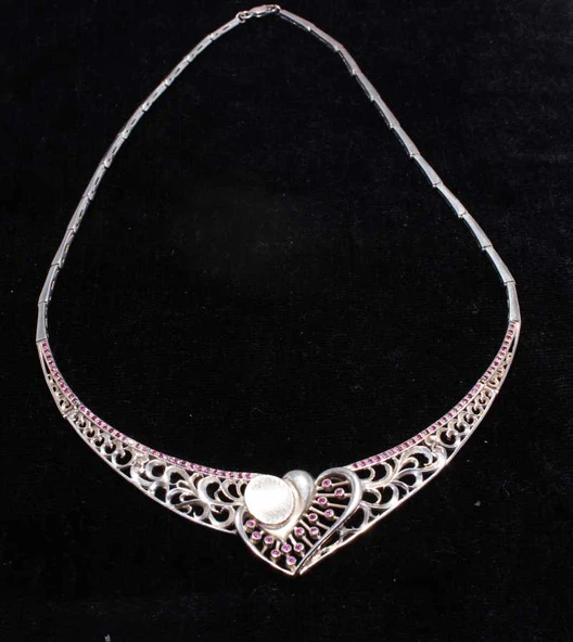 925 Ayar Gümüş Ajurlu Kalp Modeli Kolye - Resim 3