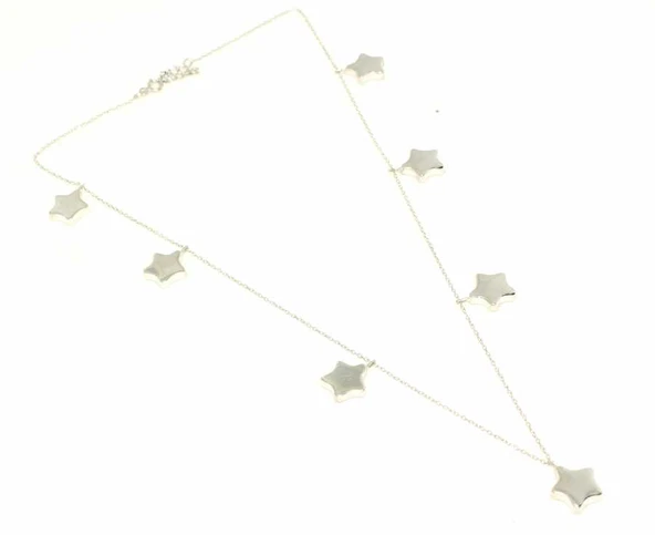 925 Ayar Gümüş 5 li Yıldız Kolye, Beyaz - Resim 2