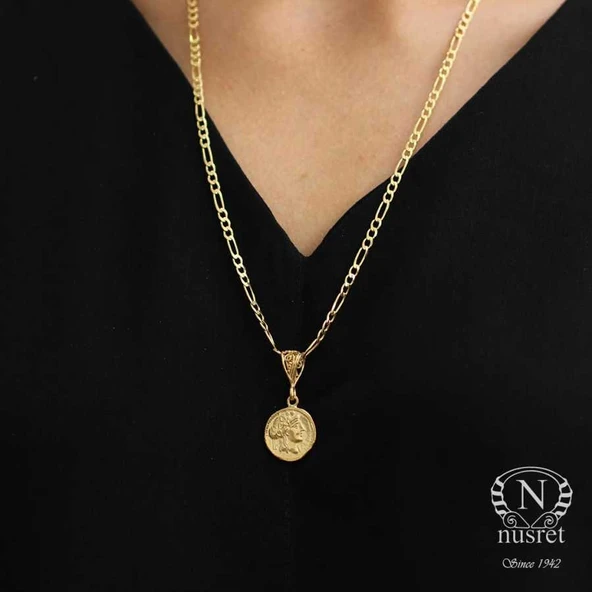 925 Ayar Gümüş Bereket Sembolü Madalyon Kolye, Sarı ürün görseli