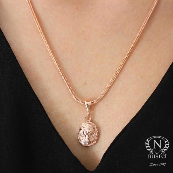 925 Ayar Rose Gümüş Queen Elizabeth Madalyon Kolye ürün görseli 1