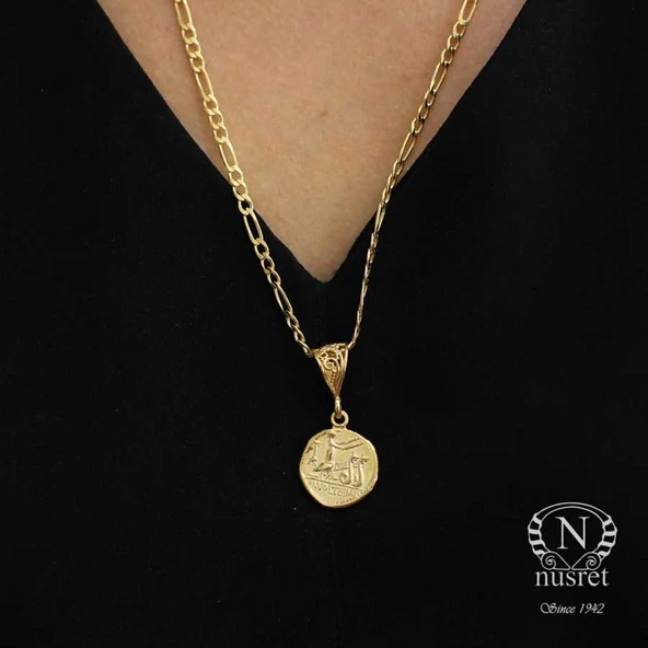 925 Ayar Gümüş Bereket Sembolü Madalyon Kolye, Sarı - Resim 5