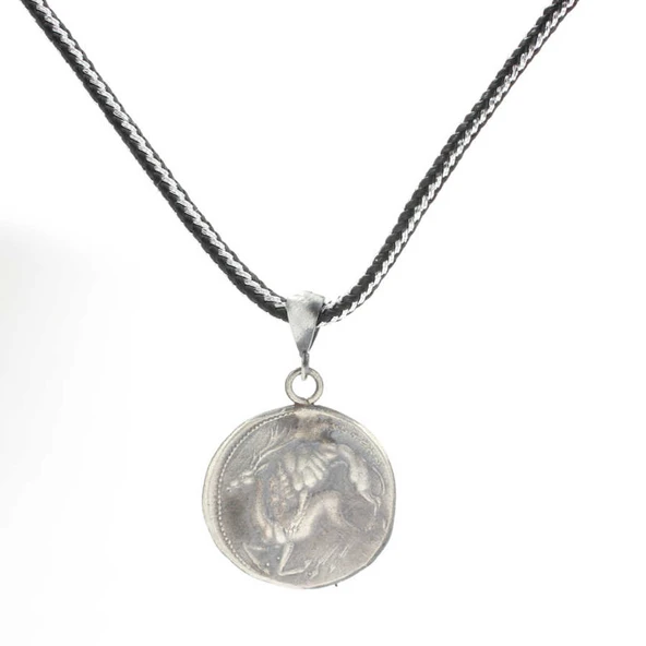 925 Ayar Gümüş Roma Askeri Figürlü Madalyon Kolye - Resim 2