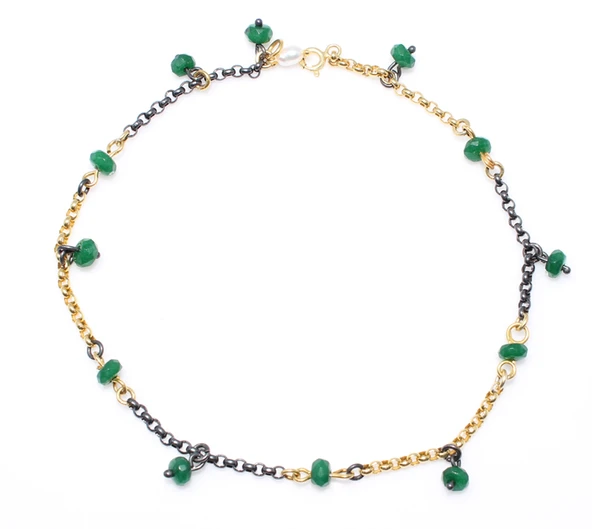 925 Ayar Gümüş Zümrüt Taşlı Halhal ürün görseli 1