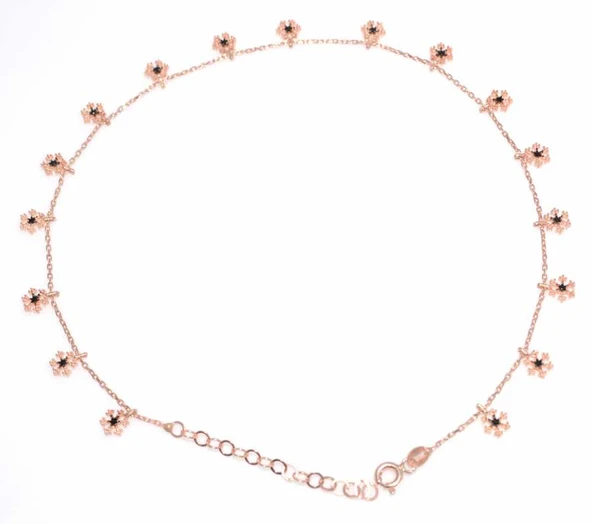 925 Ayar Gümüş 17 Kar Tanesi Halhal Bileklik, Pembe - Siyah Taş - Resim 2