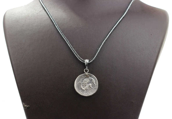 925 Ayar Gümüş Roma Askeri Figürlü Madalyon Kolye - Resim 4