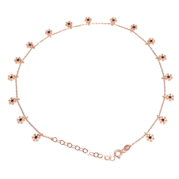 925 Ayar Gümüş 17 Kar Tanesi Halhal Bileklik, Pembe - Siyah Taş ürün görseli 1