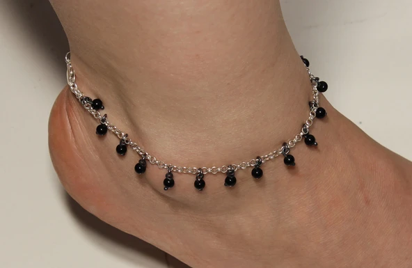 925 Ayar Gümüş Onyx Taşlı Halhal - Resim 2