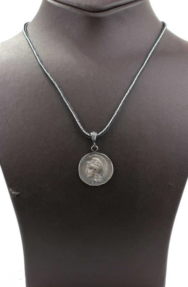 925 Ayar Gümüş Roma Askeri Figürlü Madalyon Kolye - Resim 3