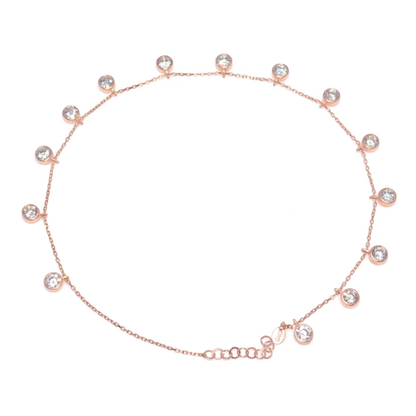 925 Ayar Gümüş 12 Taşlı Pembe Halhal Bileklik, Beyaz Taş ürün görseli