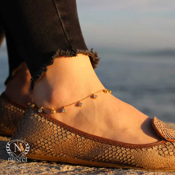 925 Ayar Gümüş 12 Taşlı Sarı Halhal Bileklik, Beyaz Taş ürün görseli 1