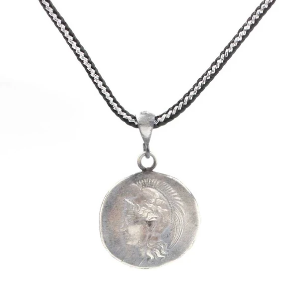 925 Ayar Gümüş Roma Askeri Figürlü Madalyon Kolye ürün görseli