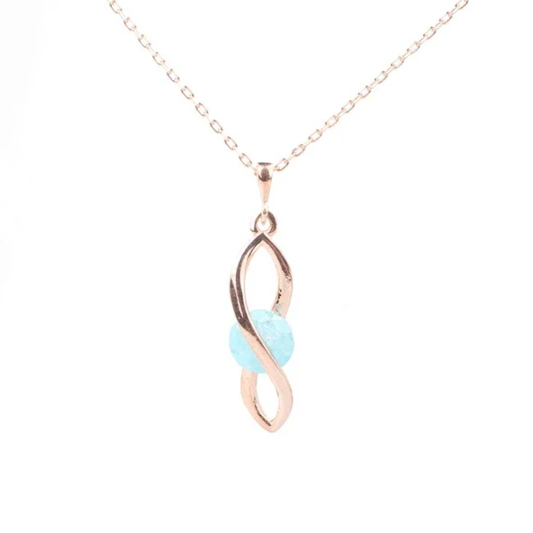 925 Ayar Gümüş Buzlu Akuamarin Taşlı Sonsuzluk Model Kolye - Resim 2
