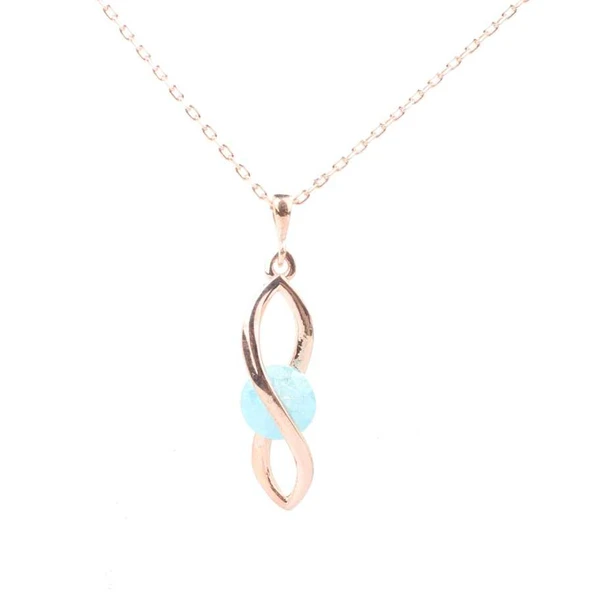 925 Ayar Gümüş Buzlu Akuamarin Taşlı Sonsuzluk Model Kolye - Resim 3