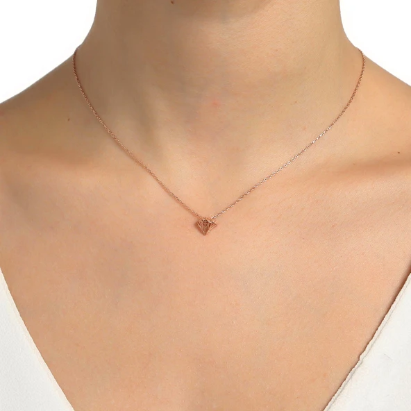 925 Ayar Gümüş Diamond Kolye, Pembe ürün görseli