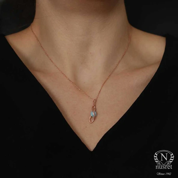 925 Ayar Gümüş Buzlu Akuamarin Taşlı Sonsuzluk Model Kolye - Resim 4